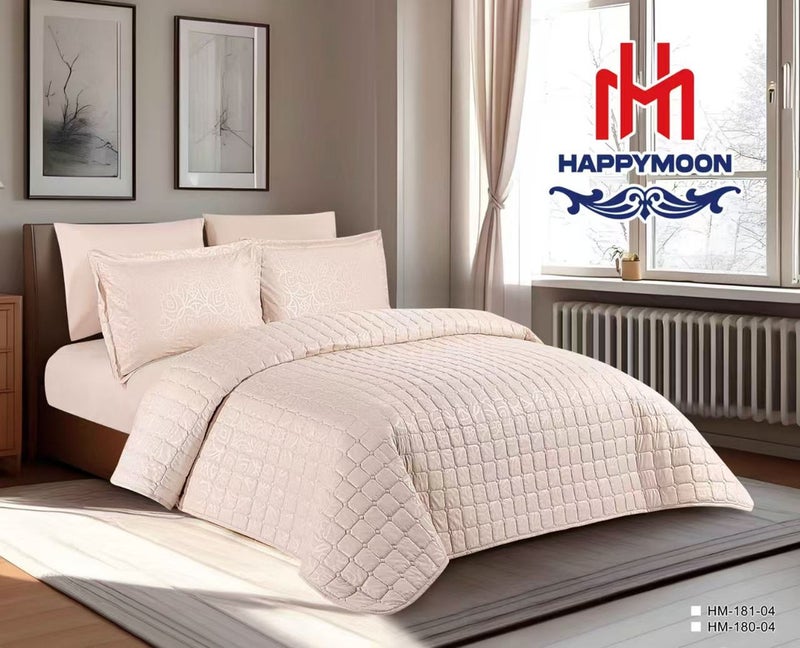 Happymoon Bedding Comforter Set Single Bed Size – 4-Pcs Solid Quilted Bed Set with Soft Microfiber Fabric, Includes Comforter, Fitted Sheet, Pillow Sham & Case - Image 1