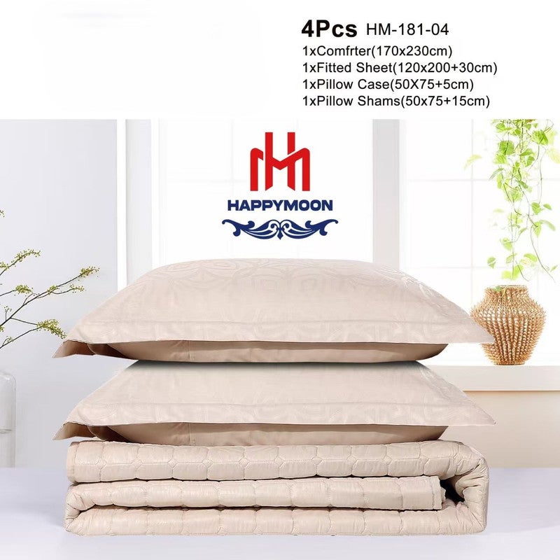 Happymoon Bedding Comforter Set Single Bed Size – 4-Pcs Solid Quilted Bed Set with Soft Microfiber Fabric, Includes Comforter, Fitted Sheet, Pillow Sham & Case - Image 2