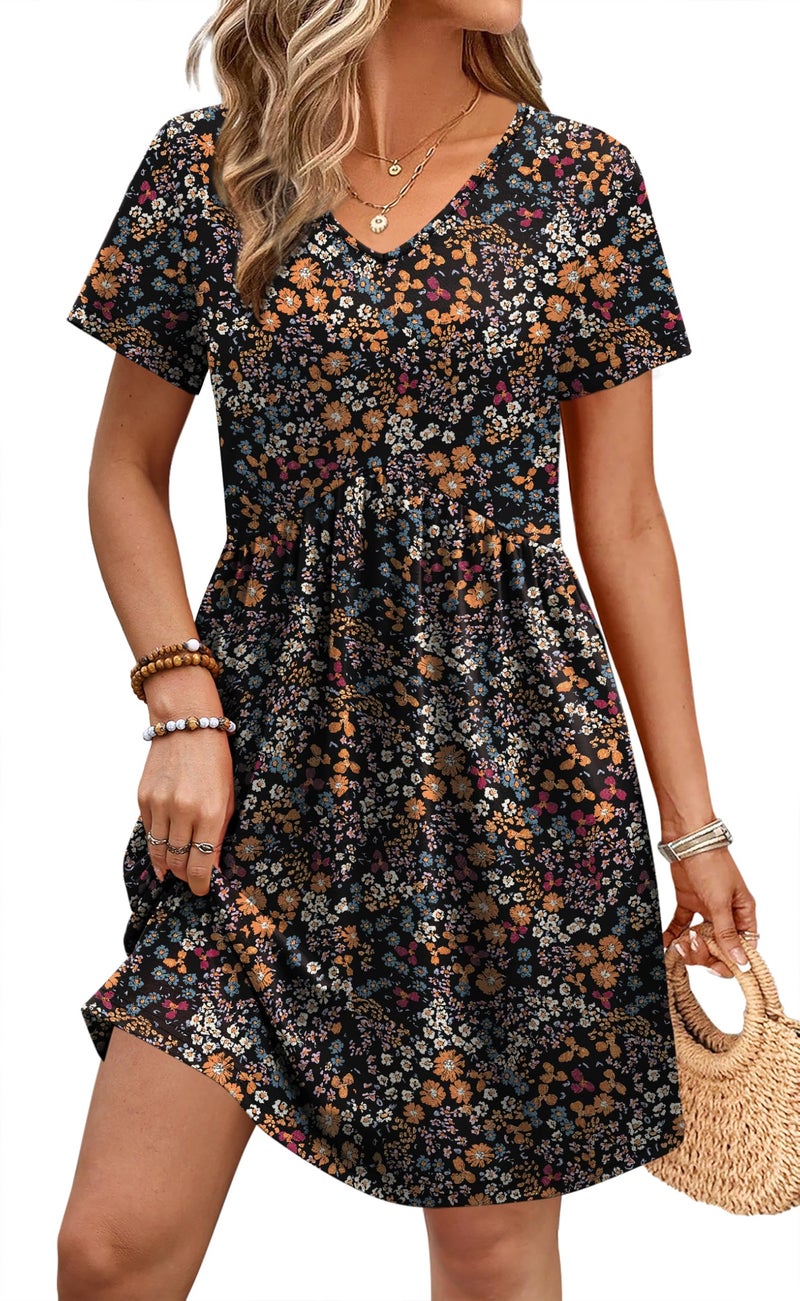 WIHOLL Plus Size Summer Dresses for Curvy Women Stretchy Loose V Neck Midi Flowy Dresses Sundresses Colorful Floral Dress XL - Image 4