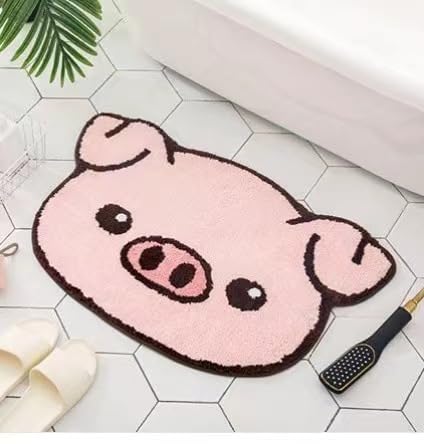 Pink Pig Design Cute Bath Rug Bathroom mat Showroom Bathmat Non-Slip Play Carpet Area Rug Photography Props Home Decor Indoor mat (Pig's Head)