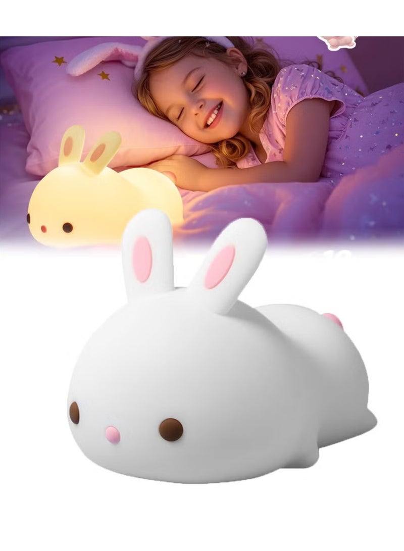 مصباح ليلي لطيف للأطفال قابل لإعادة الشحن عبر USB كهدية للأطفال في حضانة الأطفال على شكل أرنب لطيف يعمل باللمس مع 5 ألوان متغيرة مصباح ليلي من السيليكون للفتيات وديكور غرفة حديثي الولادة - Image 1