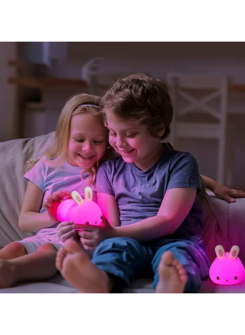 مصباح ليلي لطيف للأطفال قابل لإعادة الشحن عبر USB كهدية للأطفال في حضانة الأطفال على شكل أرنب لطيف يعمل باللمس مع 5 ألوان متغيرة مصباح ليلي من السيليكون للفتيات وديكور غرفة حديثي الولادة - Image 2