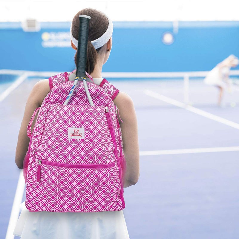 Thorza Tennis Racket Backpack for Women – Lightweight Tennis Bag Stores 2 Rackets, Balls, and Sports Gear – Backpack Only Pink - Image 5
