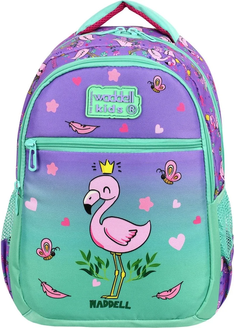 Waddell Licensed Aqua Green Lilac Flamingo Patterned Girls Primary School Backpack and Lunch Bag