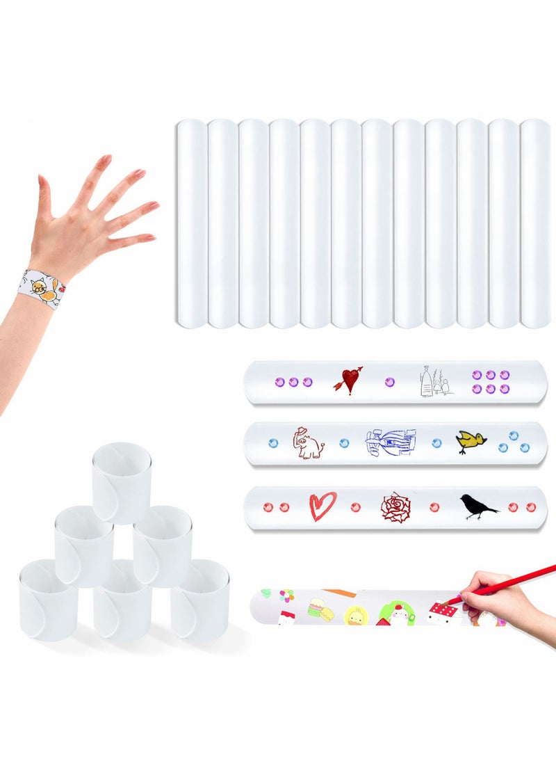 Excefore 30 حزمة أساور صفعة بيضاء، أشرطة DIY هدايا حفلات لأعياد الميلاد، سوار ناعم فارغ لمشاريع الحرف المدرسية، رسم - Image 1