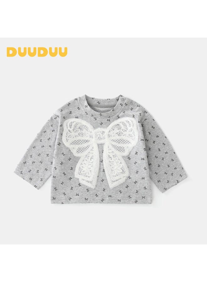 Duuduu Kids Girls Long Sleeve T-shirt Spring Autumn Baby Cute Outwear Infant Casual Top Bowknot 120 - Image 1