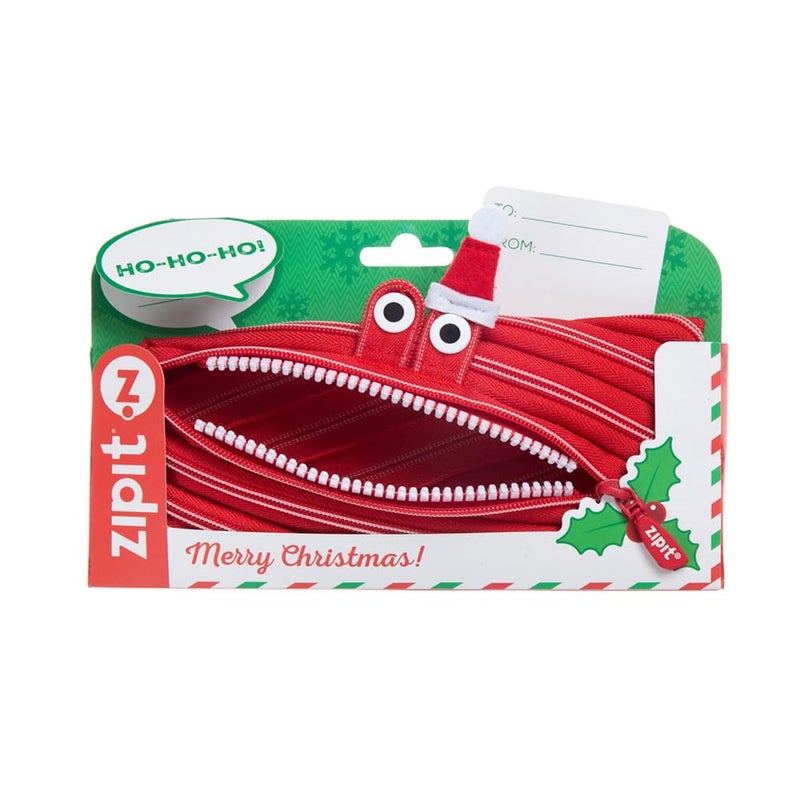 ZIPIT Christmas Monster Pencil Case for Kids Holiday Themed for Kids Pencil Bag for Boys Girls Red