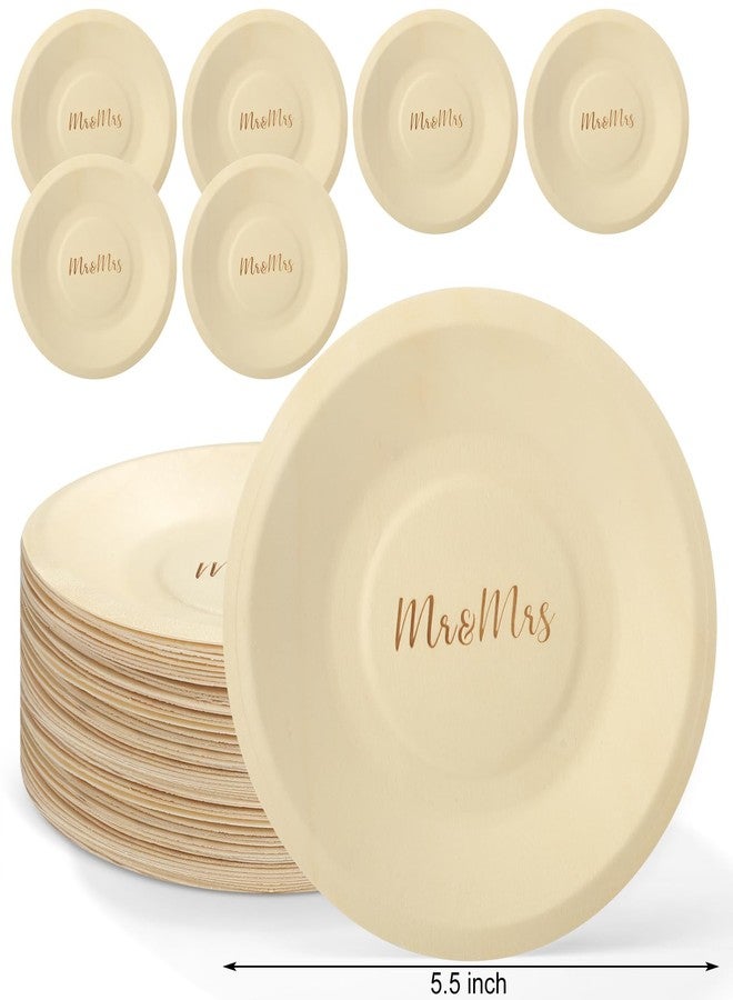 RimCereal 50 Pack Wood Wedding Plates Bulk Disposable Mr and Mrs Wooden Engagement Party Disposable Round Dessert Plates for Wedding Engagement Party Decorations Appetizer Cake 5.51 x 5.51 Inch - Image 2