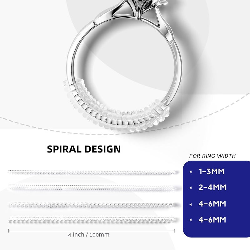 ELETIUO Invisible Ring Size Adjuster,Multiple Sizes 3 Styles for Loose Rings,117Pcs Sticky Strips &16 Inserts &4 Spirals Ring Spacers,Resizers,Silicone Ring Guards for Men&Women - Image 3