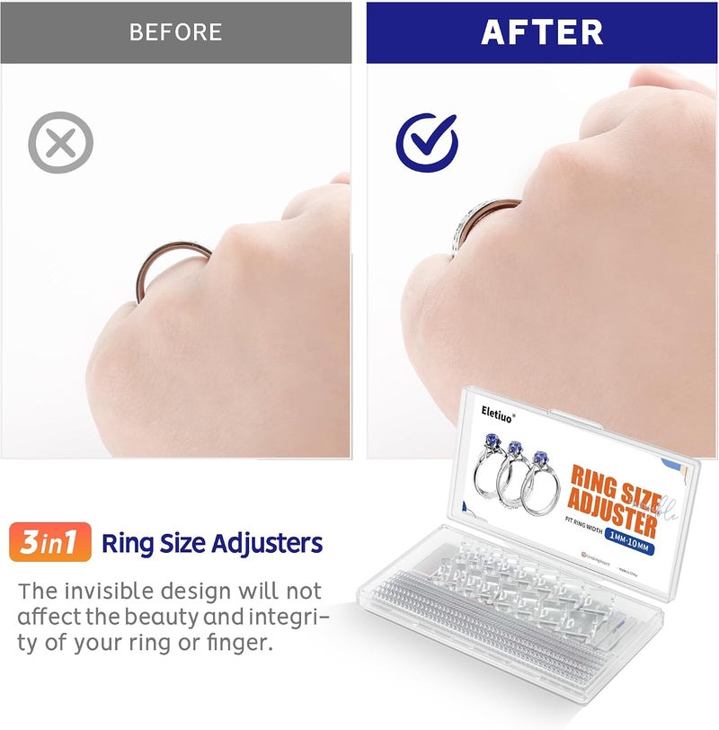 ELETIUO Invisible Ring Size Adjuster,Multiple Sizes 3 Styles for Loose Rings,117Pcs Sticky Strips &16 Inserts &4 Spirals Ring Spacers,Resizers,Silicone Ring Guards for Men&Women - Image 2