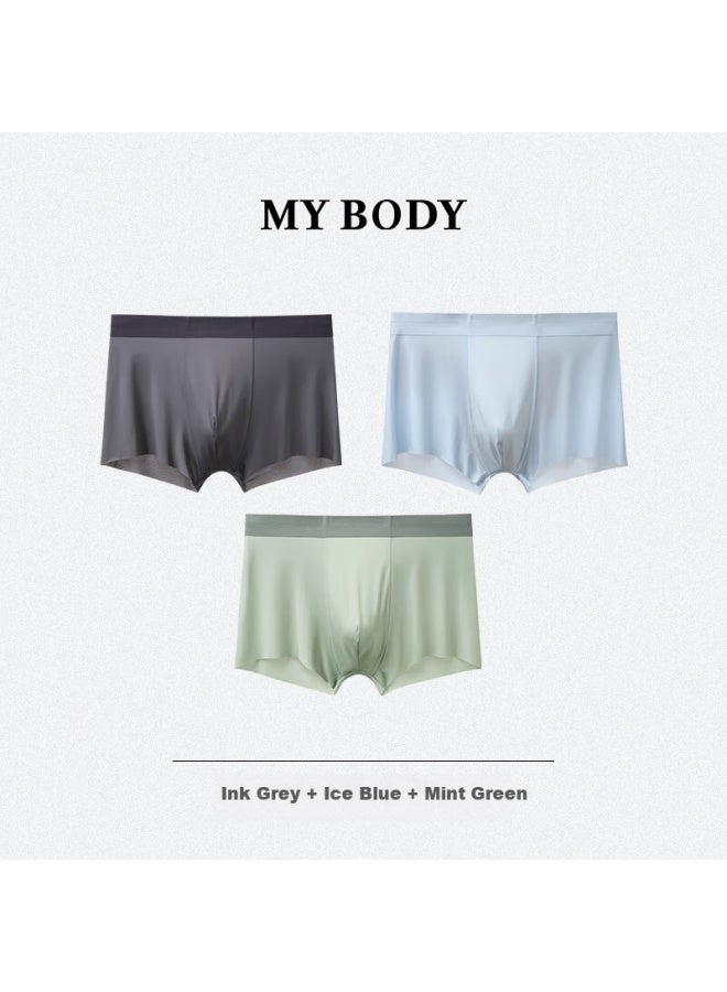 mybody Mybody Men's Underwear 3-pack Ice Silk Cool Comfort Boxer Briefs - Charcoal Gray + Ice Blue + Mint Green 2xl  - Image 3