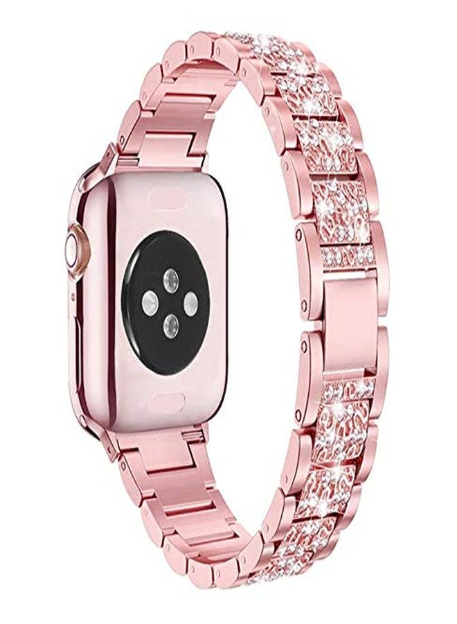 Mosonio Compatible with Apple Watch Band 44mm with Case Women, Jewelry Replacement Metal Wristband Strap with 2 Pack Bling PC Protective Cover for iWatch Series 6/5/4(Pink) - Image 2