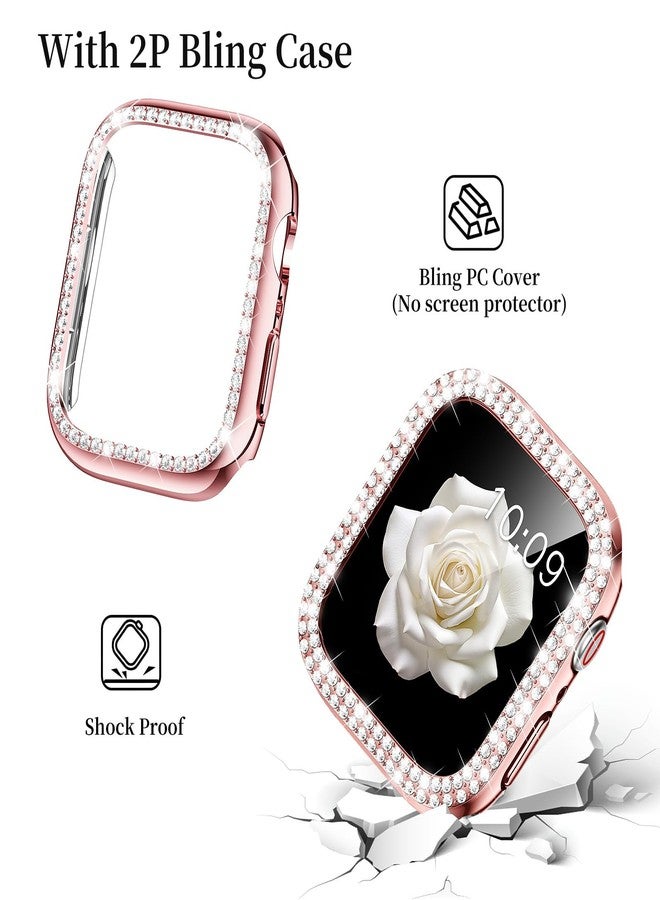 Mosonio Compatible with Apple Watch Band 44mm with Case Women, Jewelry Replacement Metal Wristband Strap with 2 Pack Bling PC Protective Cover for iWatch Series 6/5/4(Pink) - Image 5