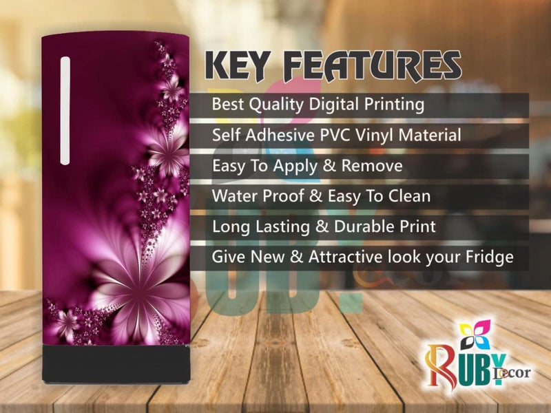 RUBY Decor Ruby Décor Decorative Beautiful Purple Flower Design Sticker Refrigerator Door Sticker PVC Vinyl Fridge Wrap Sticker for Home (120 cm x 60 cm or 48 X 24 Inches) - Image 1