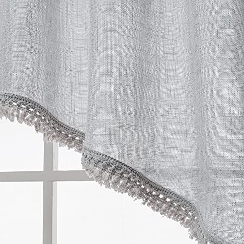 BD BEDA HOME Beda Home Tassel Linen Textured Swag Curtain Valance for Farmhouses’ Kitchen; Light Filtering Rustic Short Swag Topper for Small Windows Bedroom Privacy Added Rod Pocket Design (Lt Grey 36x36-2PCs) - Image 5