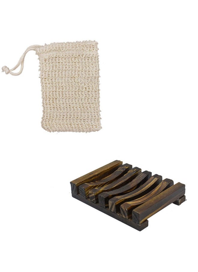 Dogxiong - 1 Pari Soap Exfoliating Bag Natural Soap Saver With Drawstring And Wooden Bead Holderexfoliating Loofah Pouch For Bathroom Shower - Image 1