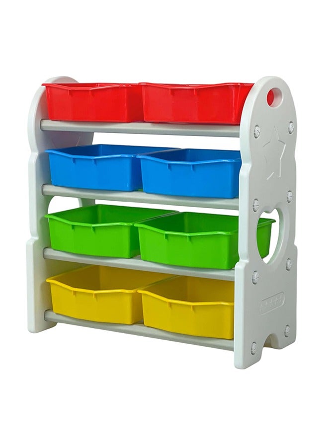 Home Canvas Children Deluxe Multi-Bin Toy Organizer with Storage Bins Kids Toy Box Storage - White - Image 1