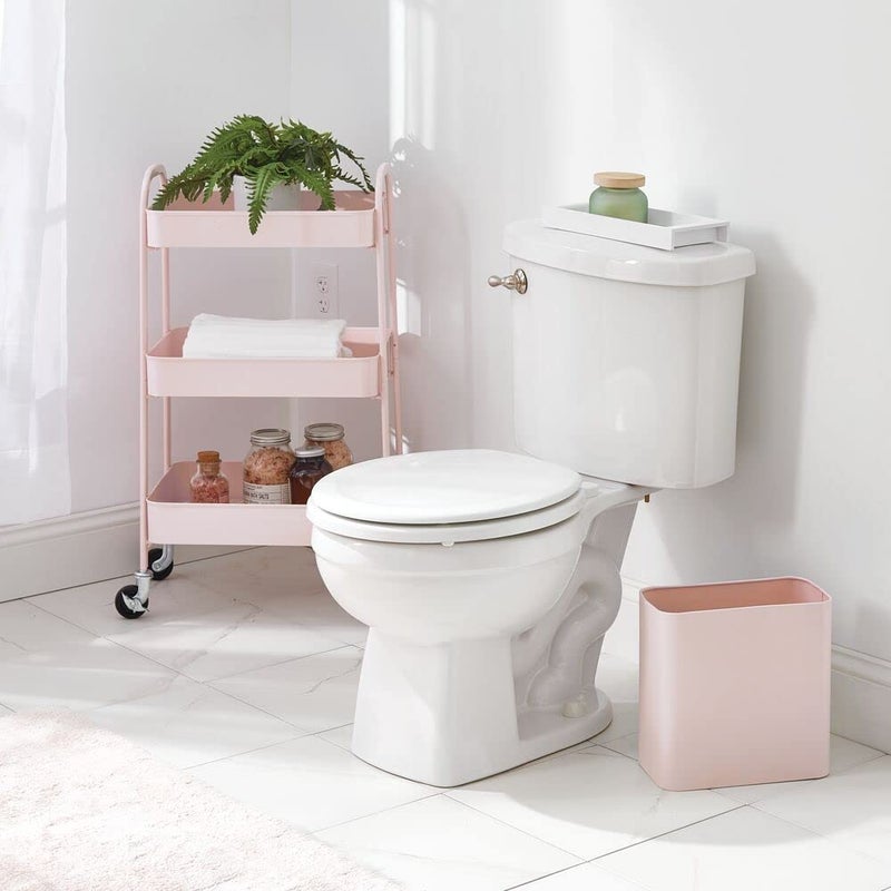 m-design Metal Wastepaper Bin — Compact Rectangular Bathroom Bin — Rubbish Basket for Home and Office — Light Pink - Image 2
