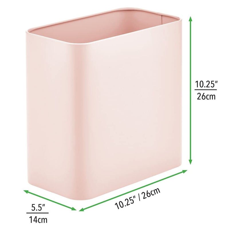m-design Metal Wastepaper Bin — Compact Rectangular Bathroom Bin — Rubbish Basket for Home and Office — Light Pink - Image 3