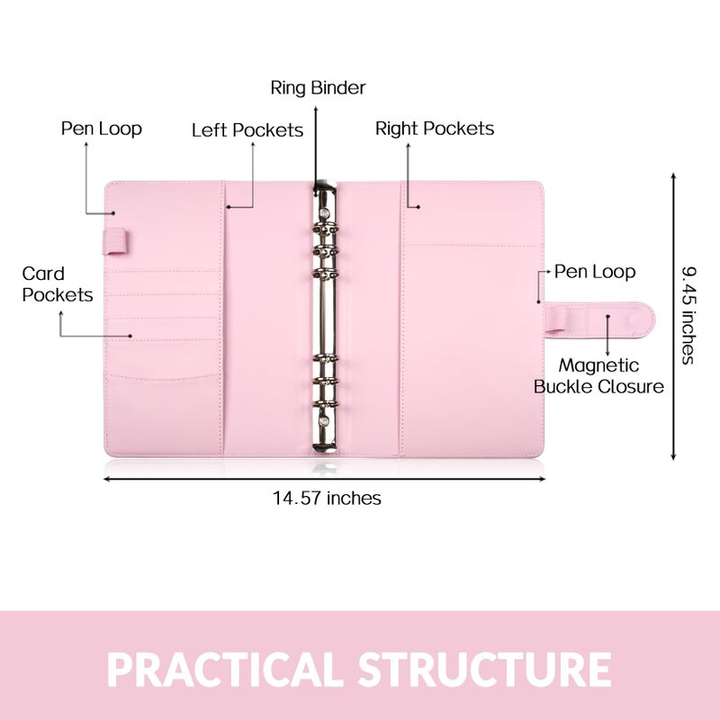 Sooez A5 Notebook Photocard Binder, 6 Budget Binder Ring Planner with Stylish Design, Loose Leaf Personal Organizer Binder Cover with Magnetic Buckle, PU Leather Binder with Macaron Colors - Image 2