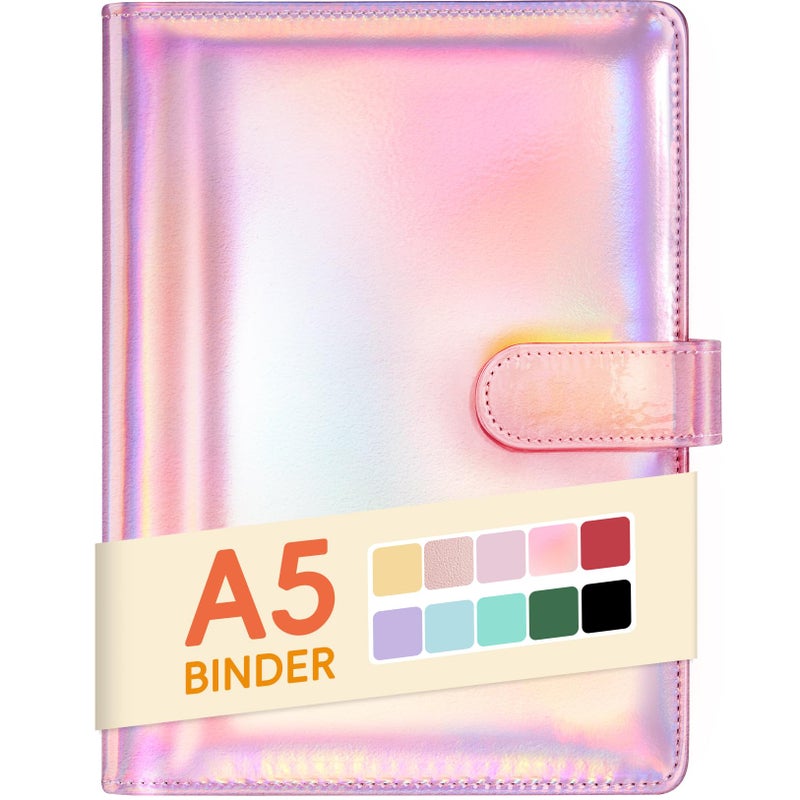 Sooez A5 Notebook Photocard Binder, 6 Budget Binder Ring Planner with Stylish Design, Loose Leaf Personal Organizer Binder Cover with Magnetic Buckle, PU Leather Binder with Macaron Colors - Image 1