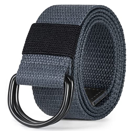 maikun Mens & Womens Canvas Belt with Black D-ring 1 1/2" Wide, Cloth Dark Grey Belt for Men, Length 120cm - Image 1