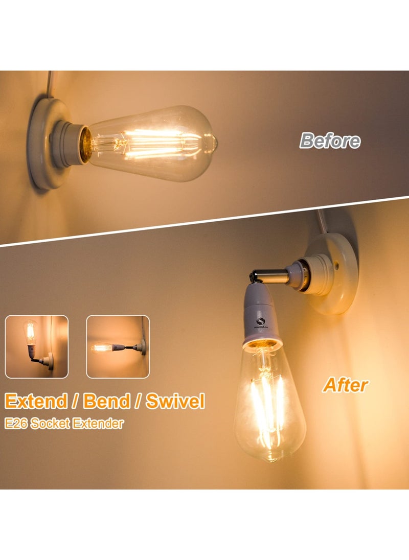 4-Pack E27 Adjustable Light Bulb Socket Extender, 7.8-Inch Flexible Adapter for Home Lighting and LED Grow Lights