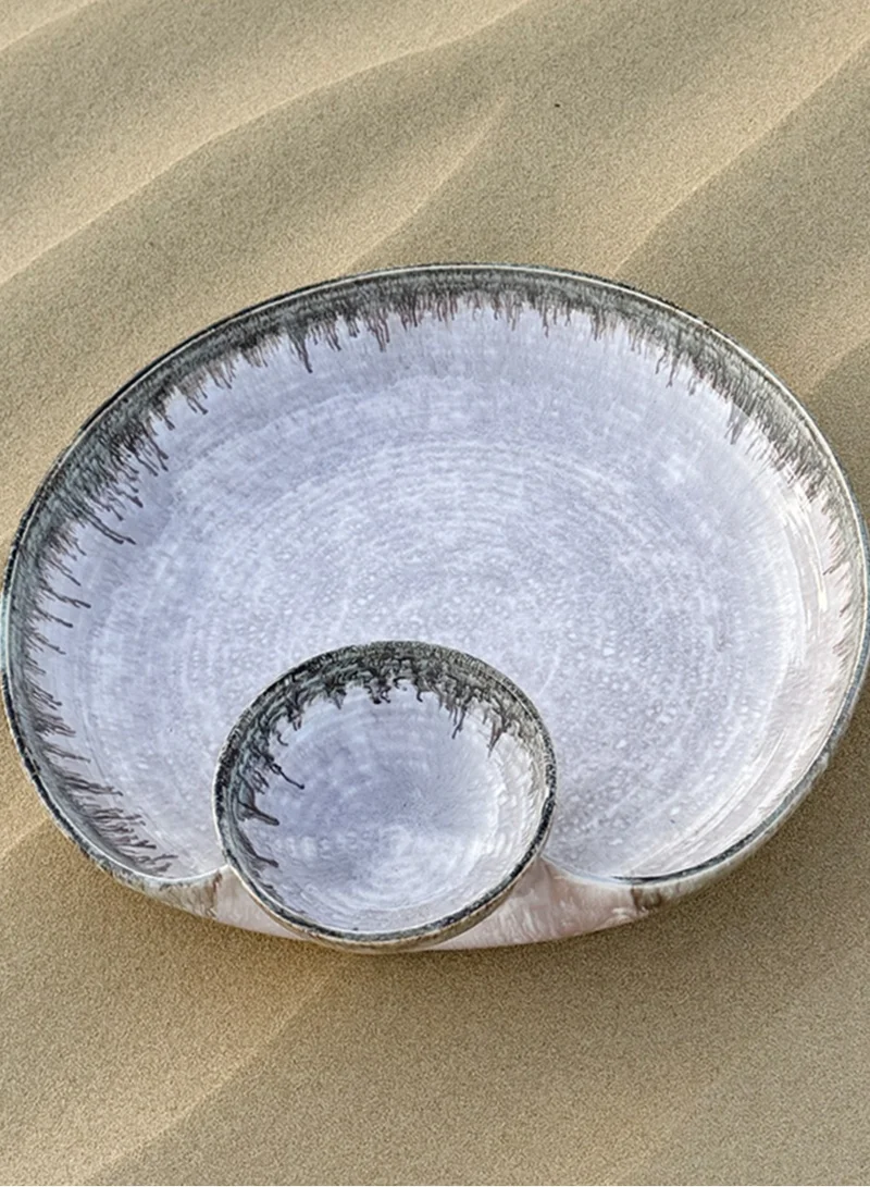 Tohfa Luxe Tohfa Luxe Rimal Handmade Chip & Dip Platter – 30 × 30 cm | Artisan-Crafted Ceramic