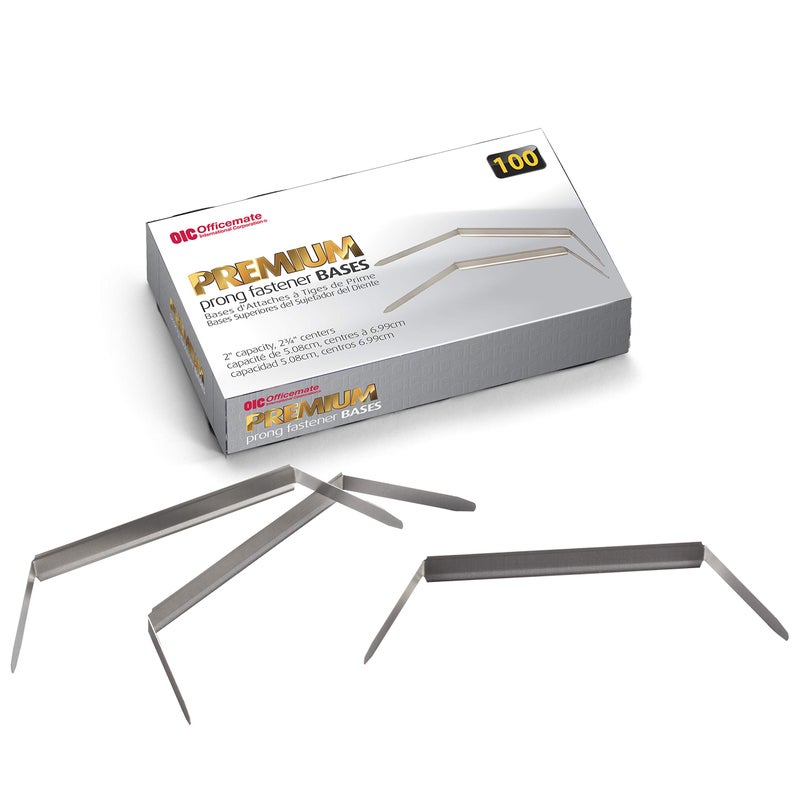 Officemate Premium Prong Fasteners Base Only 2 inch Capacity 275Inch Base Box of 100 99714