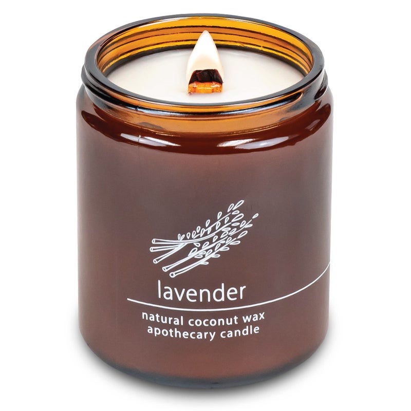 Hemlock Park Crackling Wood Wick Candle Handcrafted with Natural Coconut Wax Standard 8 oz Lavender