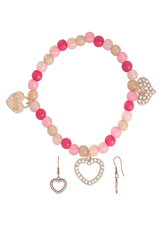 Jessica Simpson Girls Jewelry Set with Beaded Charm Bracelet and Heart Dangle Earrings Gold-Tone, Mother's Day Gifts for Girls - Image 2