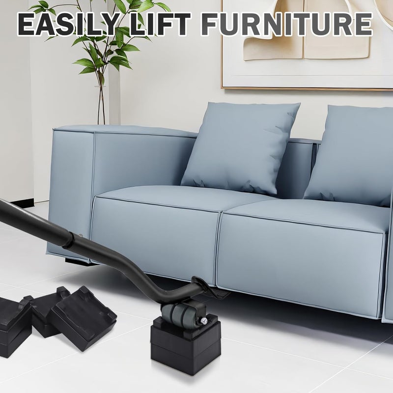 VIOBEPASS Lengthening Furniture Lifter Tool, Appliance Furniture Metal Lifters for Heavy Furniture Movers Sliders Wheels Easily Safe to Move Sofa Refrigerator Washing Machine (1 Lifter 4 Raise Blocks 2 Pads) - Image 3