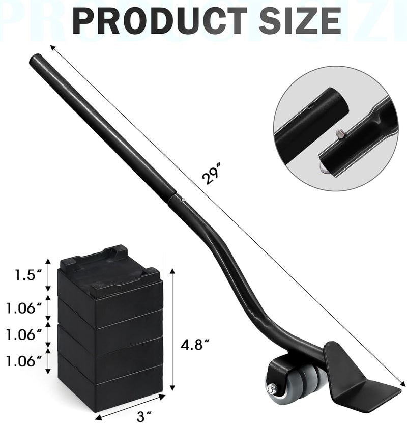 VIOBEPASS Lengthening Furniture Lifter Tool, Appliance Furniture Metal Lifters for Heavy Furniture Movers Sliders Wheels Easily Safe to Move Sofa Refrigerator Washing Machine (1 Lifter 4 Raise Blocks 2 Pads) - Image 2