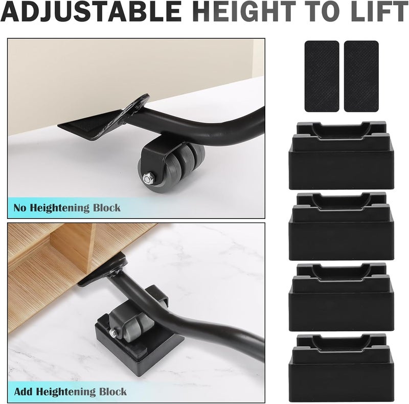 VIOBEPASS Lengthening Furniture Lifter Tool, Appliance Furniture Metal Lifters for Heavy Furniture Movers Sliders Wheels Easily Safe to Move Sofa Refrigerator Washing Machine (1 Lifter 4 Raise Blocks 2 Pads) - Image 5