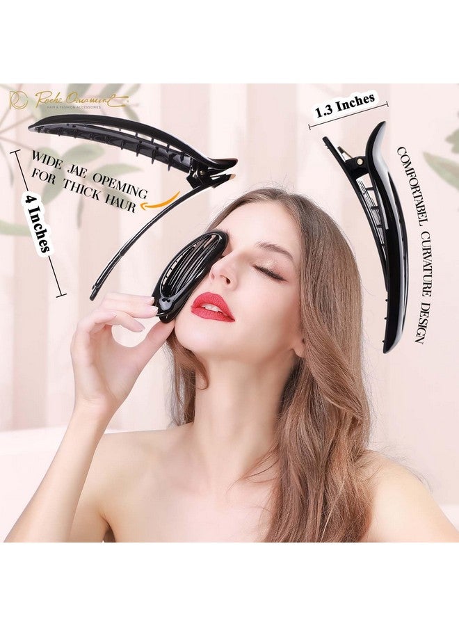 RC ROCHE ORNAMENT 6 Pcs Hair Clip Classic Oval Side Opening Slide Plastic Curve Flat Comb Inner Teeth Clamp Barrette Girls Ladies Beauty Accessory Grip, Large Black