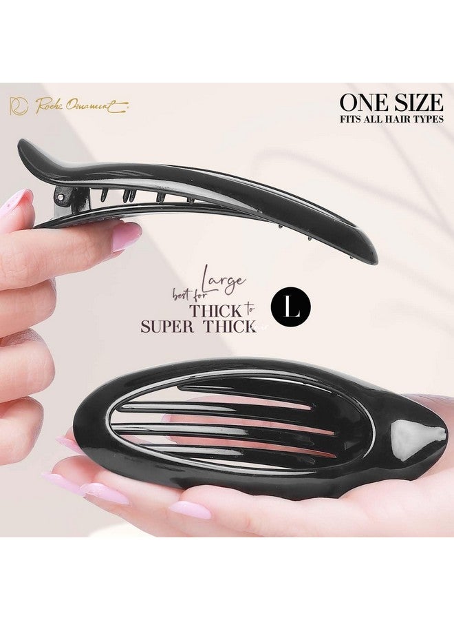 RC ROCHE ORNAMENT 6 Pcs Hair Clip Classic Oval Side Opening Slide Plastic Curve Flat Comb Inner Teeth Clamp Barrette Girls Ladies Beauty Accessory Grip, Large Black
