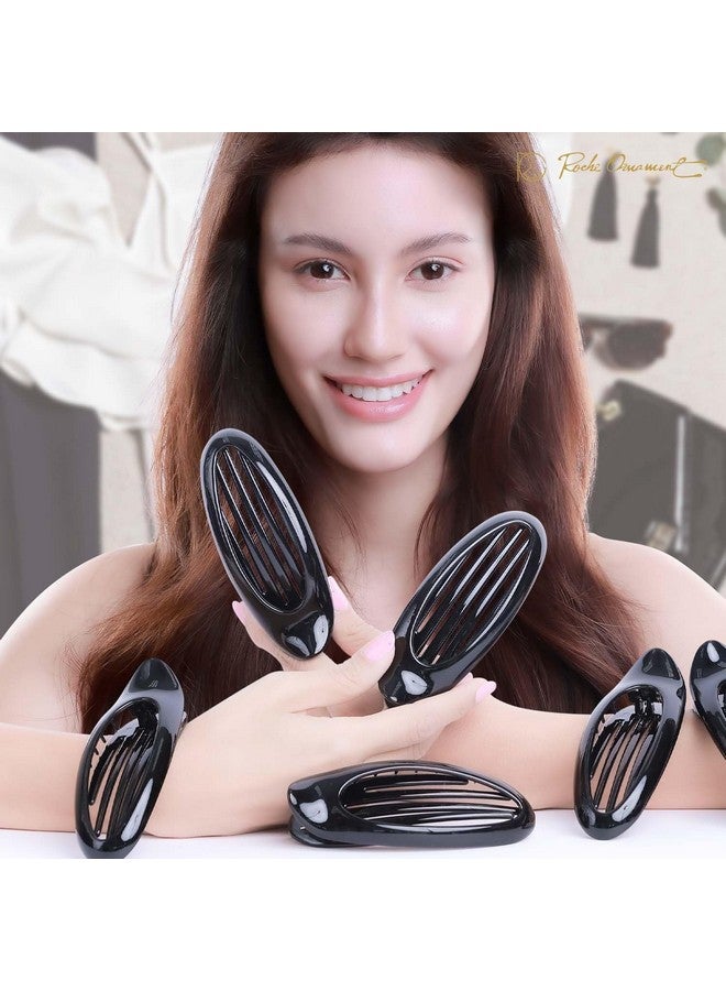 RC ROCHE ORNAMENT 6 Pcs Hair Clip Classic Oval Side Opening Slide Plastic Curve Flat Comb Inner Teeth Clamp Barrette Girls Ladies Beauty Accessory Grip, Large Black