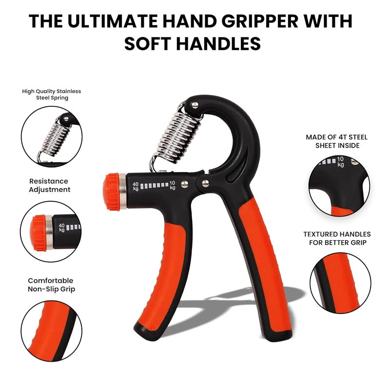 QuickFit Hand Grip Adjustable for Men & Women Arm Finger Excerciser | Power Gripper & Gym Workouts Perfect Forearm Strength Building (10-40kg) Multicolor (Black & Orange) - Image 5