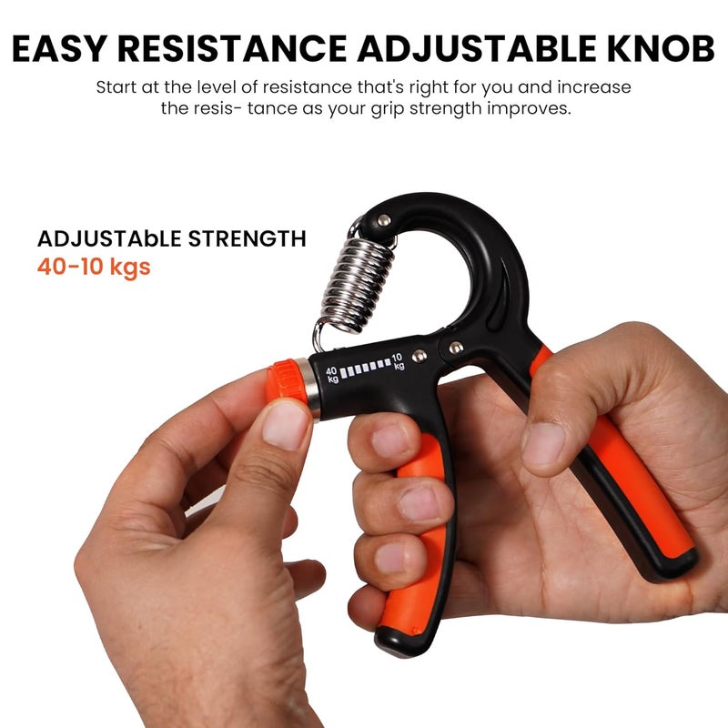 QuickFit Hand Grip Adjustable for Men & Women Arm Finger Excerciser | Power Gripper & Gym Workouts Perfect Forearm Strength Building (10-40kg) Multicolor (Black & Orange) - Image 3