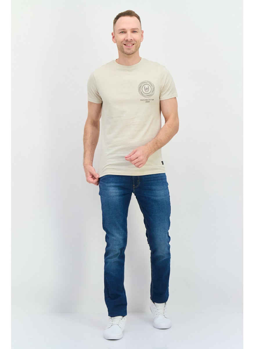 DUCK AND COVER - Men Crew Neck Short Sleeve Graphic Print T-Shirt, Light Beige - Image 1