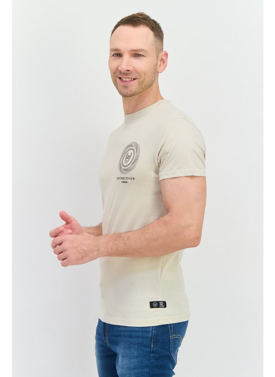 DUCK AND COVER - Men Crew Neck Short Sleeve Graphic Print T-Shirt, Light Beige - Image 1