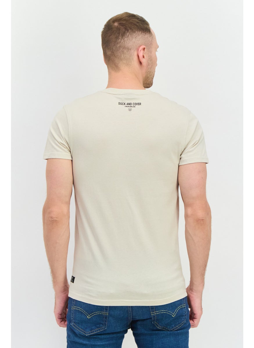 DUCK AND COVER - Men Crew Neck Short Sleeve Graphic Print T-Shirt, Light Beige - Image 1