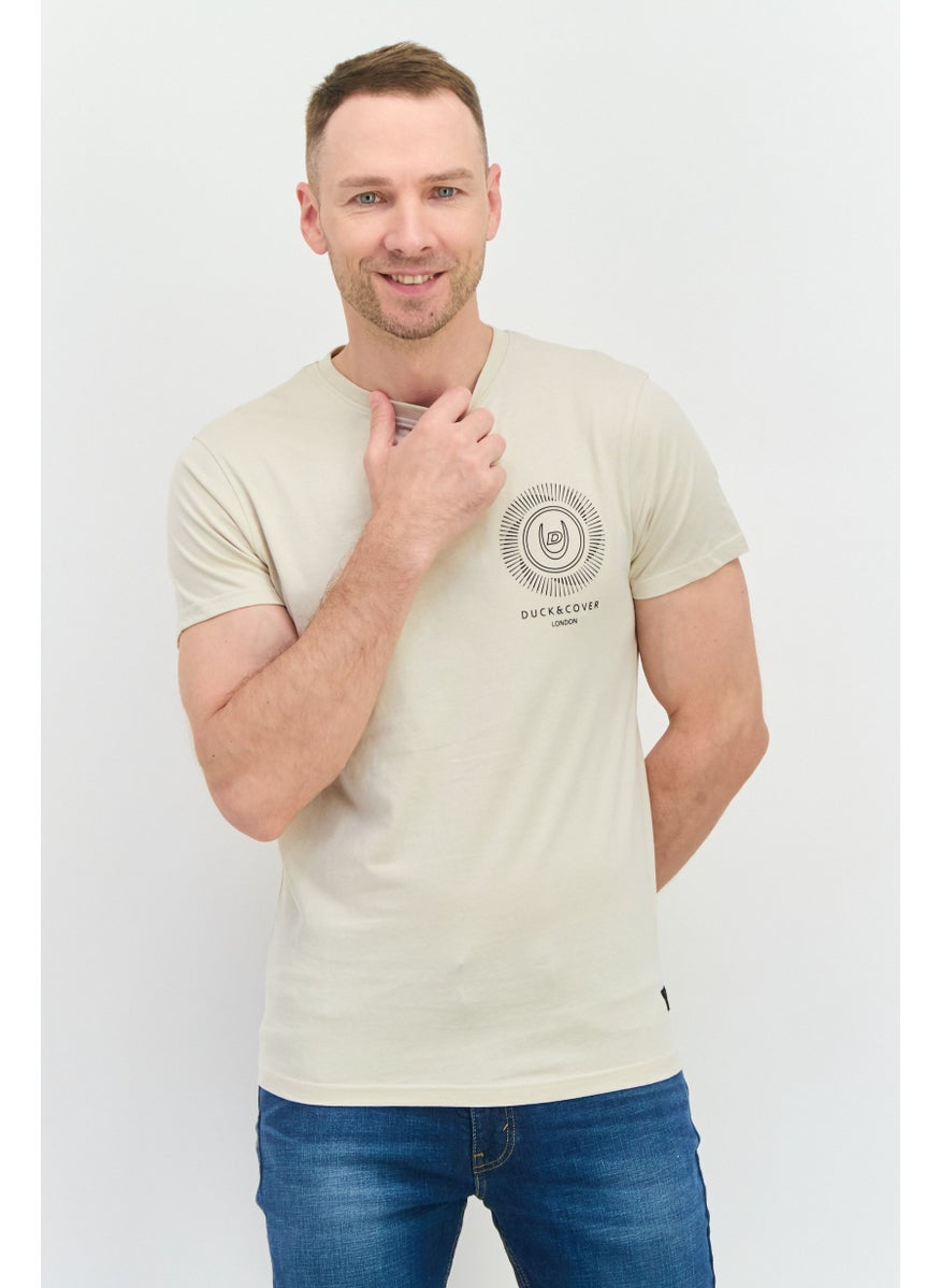 DUCK AND COVER - Men Crew Neck Short Sleeve Graphic Print T-Shirt, Light Beige - Image 1
