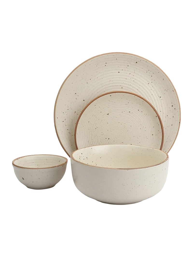 MIAH Decor Handcrafted Stoneware Dinner SetPack of 144 Dinner Plates 4 QuarterSide Plates 4 Dinner Bowls 2 Serving BowlsCream with Brown RimMatte FinishCeramic MD496 - Image 3