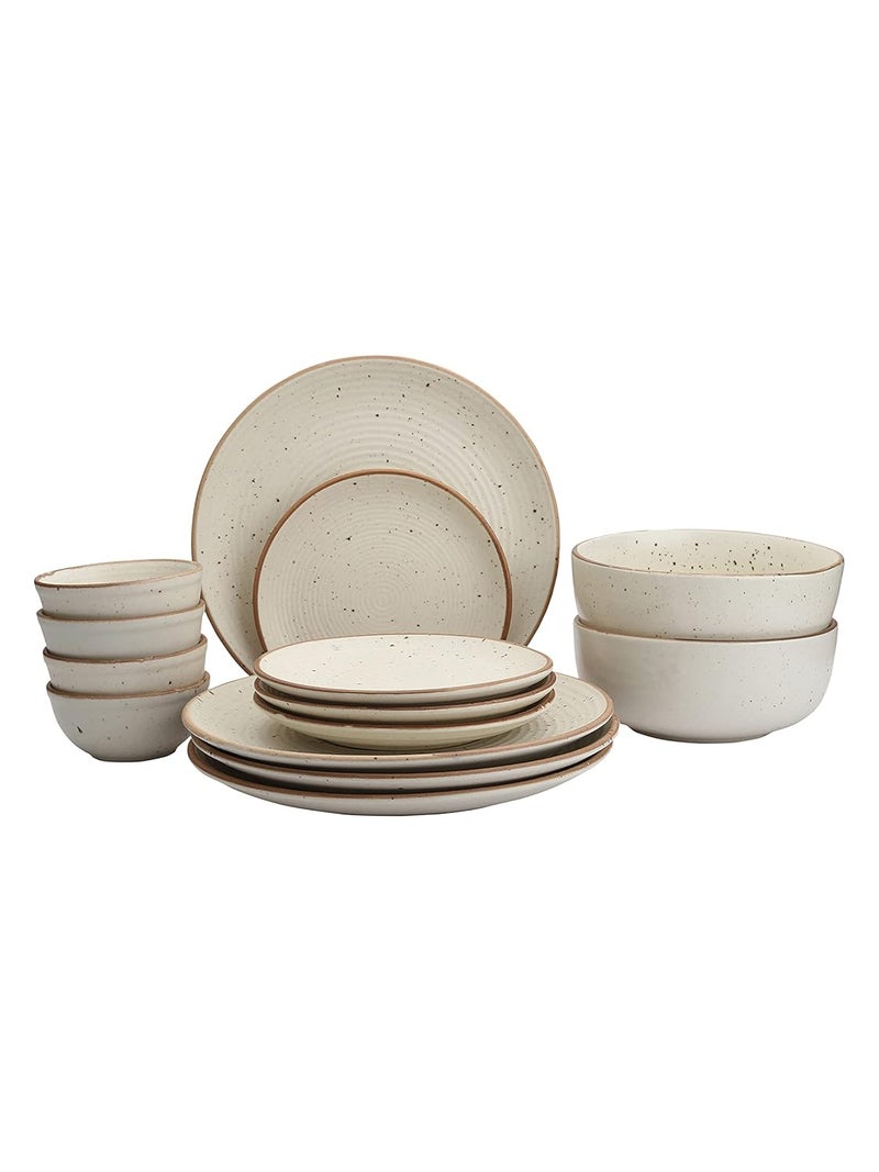 MIAH Decor Handcrafted Stoneware Dinner SetPack of 144 Dinner Plates 4 QuarterSide Plates 4 Dinner Bowls 2 Serving BowlsCream with Brown RimMatte FinishCeramic MD496 - Image 2