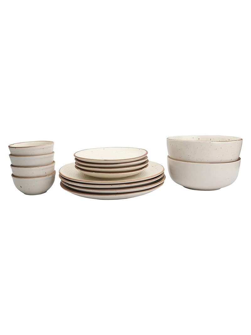 MIAH Decor Handcrafted Stoneware Dinner SetPack of 144 Dinner Plates 4 QuarterSide Plates 4 Dinner Bowls 2 Serving BowlsCream with Brown RimMatte FinishCeramic MD496 - Image 4