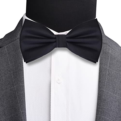 Branduce Mens Silk Black Bow Tie and Pocket Square Set for Wedding Pre-tied Adjustable Formal Tuxedo Solid Bowtie Handkerchief (BB01-07) - Image 2
