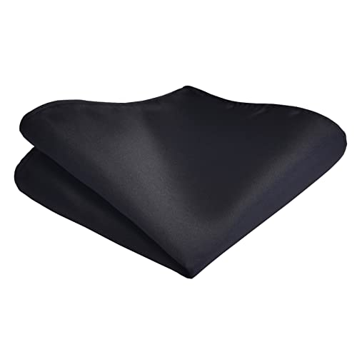 Branduce Mens Silk Black Bow Tie and Pocket Square Set for Wedding Pre-tied Adjustable Formal Tuxedo Solid Bowtie Handkerchief (BB01-07) - Image 3
