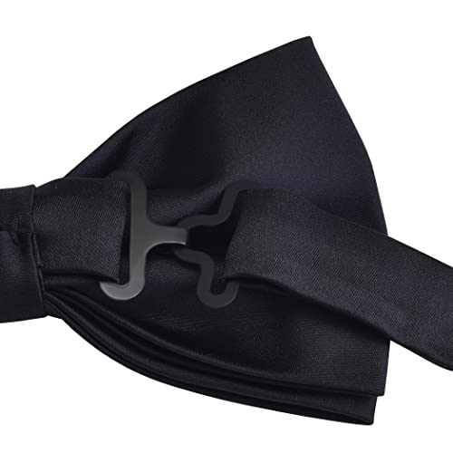 Branduce Mens Silk Black Bow Tie and Pocket Square Set for Wedding Pre-tied Adjustable Formal Tuxedo Solid Bowtie Handkerchief (BB01-07) - Image 4