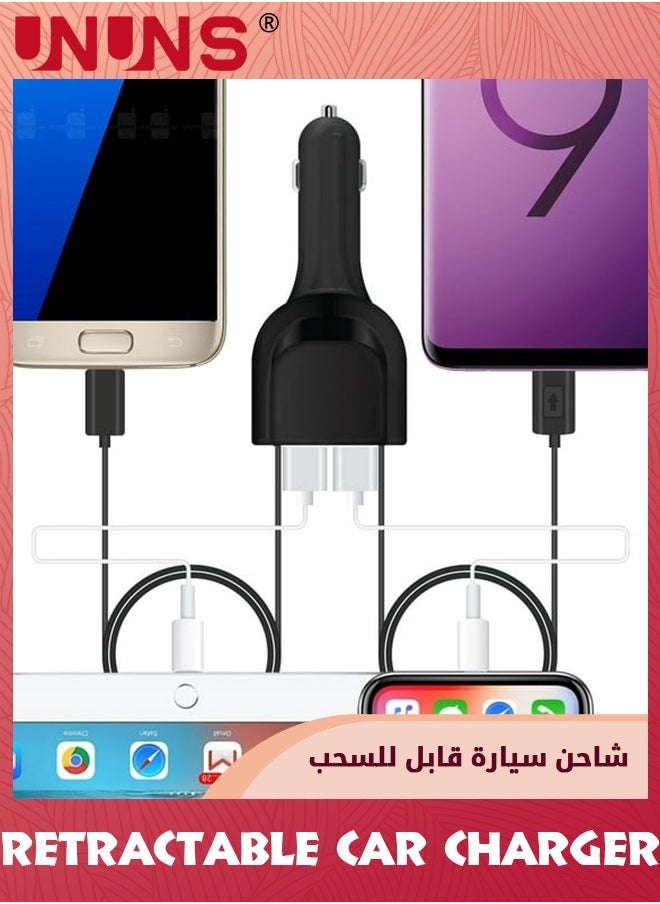 UNUNS Retractable Car Charger,Fast Charge 3.1A 40W,Retractable Cables(3Ft) And 2 USB Ports Car Charger Adapter,Compatible With Cell Phones,Samsung Galaxy,Android,iPhone,iPad,Car Accessories Interior  - Image 4